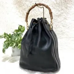 【極美品】GUCCI バンブー　巾着 バッグ　ワンショルダー　レザー　ブラック