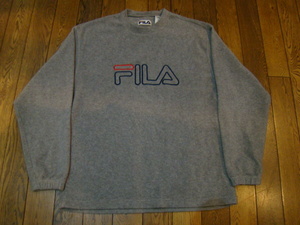 美品 90s FILA フリース スウェット トレーナー M グレー ロゴ 刺繍 オールド フィラ