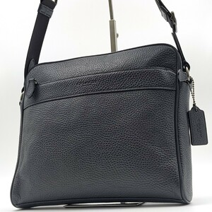 【 定価8万円・極美品】COACH コーチ ショルダーバッグ クロスボディ メンズ ビジネス シボ革 レザー 濃紺 グレー 斜め掛け スクエア 型押