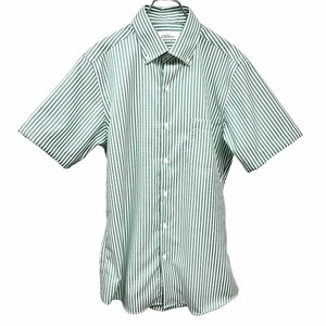 UNITED ARROWS Green Label Relaxing シャツ ストライプ ボタンダウン 半袖 フレンチフロント 綿100% XL LL グリーン 緑×白 メンズ