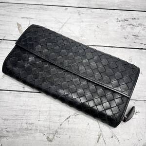 *M* BOTTEGA VENETA ボッテガヴェネタ イントレチャート ナッパ コンチネンタルウォレット ナッパ 三つ折り 長財布 黒 タグあり *M-2311001