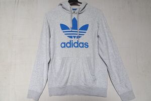 adidas/アディダス/長袖パーカ/フーディー/スウェット素材/三つ葉ロゴプリント/ラグラン袖/ライトグレー杢/Sサイズ(12/14R)