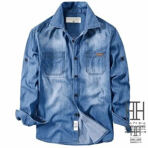 2XL ブルー シャツ メンズ メンズシャツ メンズ 長袖シャツ ミリタリーシャツ 長袖 ワークシャツ