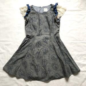 Secret Honey　シークレットハニー　ひざ丈　フレアワンピース　リボン　レース　グレー　M