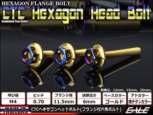 M4×12mm ステンレス 2色ヘキサゴンヘッドボルト 六角ボルト メーターやキャブなどに ゴールド/焼チタンカラー TB0773