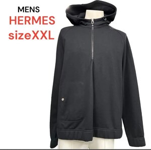 HERMES 裏起毛　ブラックパーカー　メンズXXL パーカー スウェット　トレーナー フーディ 黒 ブラック　エルメス M4H117 メンズ