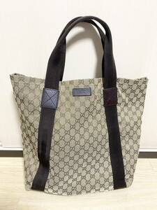 【used品】グッチ GUCCI トートバッグ 189669 GG柄 ジャガード×レザー ベージュ×ダークブラウン バッグ