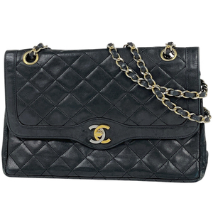 シャネル CHANEL パリ限定 マトラッセ Wフラップ チェーン ショルダーバッグ ココマーク レザー ブラック レディース 【中古】