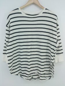 ◇ ◎ Live love cotton ボーダー バックボタン 七分袖 Tシャツ カットソー サイズM ホワイト ブラック系 レディース P