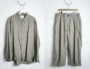 正規 ANACHRONORM アナクロノーム Check Re Size Shirt L/S グレンチェック シャツ ＋ パンツ セットアップ スーツ 灰 XL＋M 本物 415O