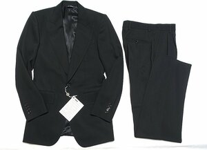 新品未使用 DOLCE & GABBANA ドルガバ ヴァージンウール ピークドラペル ソリッド スーツ セットアップ ブラック 黒無地 メンズ 44