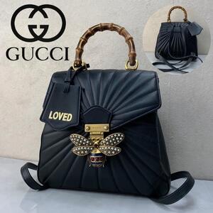 グッチ リュック GUCCI 2way ハンドバック クイーンマーガレット バンブー バックパック 美品 476664 蜂 ビー ハチ レザー ブラック 高級