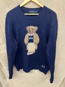 ☆Polo Ralph Lauren ポロラルフローレン ニット セーター ポロベア ポロベアー POLO BEAR ネイビー メンズMサイズ