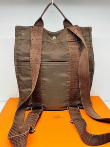 1円 HERMES リュックサック キャンバス バッグ シルバー金具 エールライン アド バックパック エルメス ブラウン