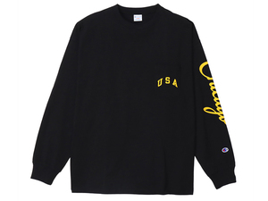 新品 Lサイズ Champion LONG SLEEVE POCKET T-SHIRT CHICAGO BLACK チャンピオン ロングスリーブ ポケット Tシャツ ブラック