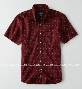 〓SALE!! ラス２!! アメリカンイーグル/US M/AEO Poplin ドット半袖シャツ/Burgundy