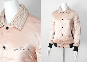 SAINT LAURENT PARIS ◆ ボンバージャケット ピンク サイズ36 サテン ラインストーン ビジュー装飾 中綿入り ブルゾン サンローラン ◆XE13