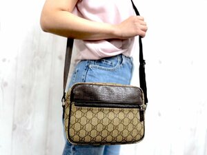 極美品 GUCCI グッチ GGスプリーム ショルダーバッグ バッグ レザー 茶系 72397Y