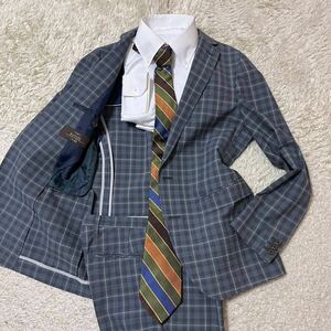 極美品　【極上の着心地】SUIT SELLECT×Marzotto HAVANA チェック柄　伊生地　メンズ　スーツ　セットアップ　ブルー　グレンチェック