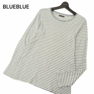 BLUEBLUE ブルーブルー ハリウッドランチマーケット ロゴ★ ボーダー 長袖 カットソー ロンTシャツ Sz.L位　メンズ 日本製　C4T05867_6#C