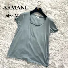 【美品】ARMANI アルマーニ 半袖カットソー シンプル Uネック ストレッチ