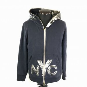 トミー ヒルフィガー/TOMMY★注目フード!フルジップ/NYCプリントパーカー【Mens size -S/紺】◆BC422W