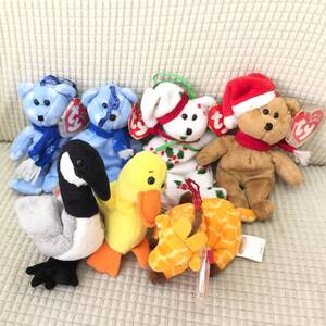 [玩具] ぬいぐるみ「ty ジングルビーニーズ」7体 Ty Jingle Beanies「1997.1998.1999holidayteddy/loosy/quackers/twigs」熊/鳥/キリン