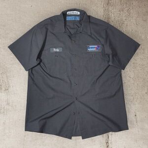 ★Performaue plus Automotive刺繍ワッペン★ CINTAS 半袖ワークシャツ sizeL グレー系チェック柄 シンタス 古着 洗濯 プレス済み w1425