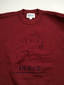 ★ ヴィンテージ DOLCE EASE-UP ◆ ドルチェ おじさん セーター ボルドー サイズ46 ロゴ刺繍 クルーネック リブニット ◆W11 ごL9Rう-07