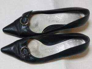 1円 ◆ジャンク◆ フェラガモ Salvatore Ferragamo レザー パンプス 黒 ブラック　5 1/2