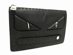 1円 FENDI フェンディ モンスター バッグバグズ レザー クラッチバッグ セカンドバッグ メンズ レディース ブラック系 FK0528