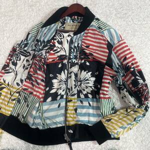 近年 BURBERRY バーバリー 希少 花柄 MA-1 ジップアップジャケット 50 XL パッチワーク マルチカラー ボーダー 薄手 ブルゾン メンズ