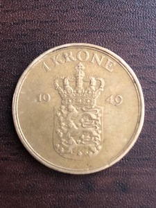 デンマーク　1クローネ　1949年製貨幣・コイン・ヨーロッパ