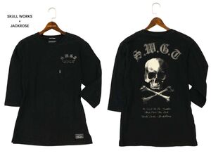 SKULL WORKS × JACKROSE ジャックローズ スカルワークス 7分袖 プリント ポケット カットソー ポケTシャツ Sz.4　メンズ 黒　C4T03178_4#D