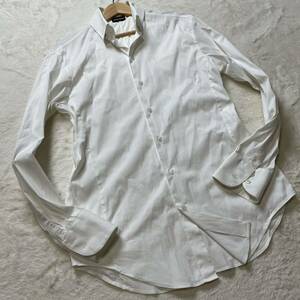 【美品】GIORGIO ARMANI ジョルジオアルマーニ 長袖シャツ ドレスシャツ ボタンダウン ホワイト イタリア製 40(L相当)