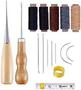 レザークラフト 革工具セット 16点セット 手縫い 裁縫工具 皮革工具 蝋引き糸 縫い糸用針 DIY 手作り 裁縫 革用 レザー 