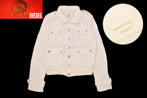 A-4469★送料無料★美品★DIESEL ディーゼル★正規品 ヴィンテージ ダメージ加工 ホワイト デニム ジャケット Gジージャン ジャンパー XS