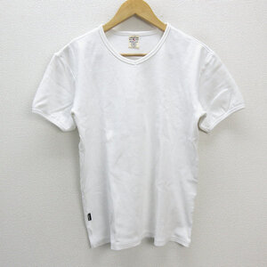 y■アヴィレックス/AVIREX Vネック ストレッチTシャツ/カットソー■白【メンズXL】MENS/151【中古】