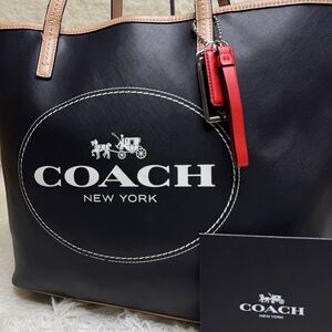 1円【入手困難】COACH コーチトートバッグ ビジネスバッグ ブリーフケース A4 2way レザー デカロゴ　ブラックメンズ レディース 肩掛け可 