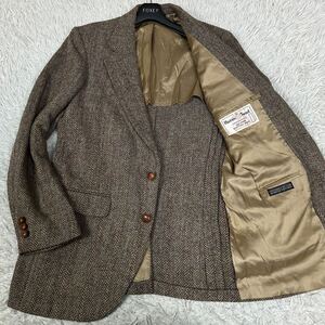 希少 L相当 【ハリスツイード ヘリンボーン】HARRIS TWEED STAFFORD テーラードジャケット シングル 2B ヴィンテージ くるみボタン スーツ