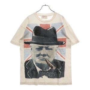 ヴィンテージ 80s Winston Churchill ウィンストン チャーチル CLONES Hand printed 両面プリント Tシャツ 半袖 カットソー ホワイト