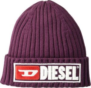 DIESEL ニット帽　ニットキャップ ウール コットン ベロア ロゴ 00SJ4J0DAOB 白ロゴ　パープル　ディーゼル