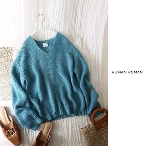 1.8万☆超美品☆ヒューマンウーマン HUMAN WOMAN☆モヘヤ混 バイアス畦 プルオーバー Mサイズ☆A-O 7366