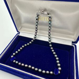 【美品 テリ最強】 あこや アコヤ パール ネックレス グレー 本真珠 6.0~6.5mm 41cm SILVER 刻印 pearl jewelry akoya 