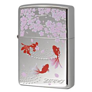 Zippo ジッポライター 金魚と桜 きんぎょ さくら 両面加工 White Nickel メール便可