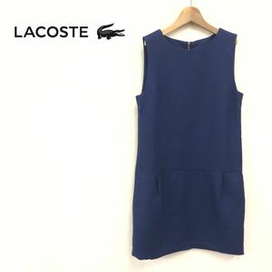 1S1227-K-N◆良品 フランス製 LACOSTE ラコステ ノースリーブワンピース◆size36 ネイビー 薄手 ボートネック 裏地なし レディース