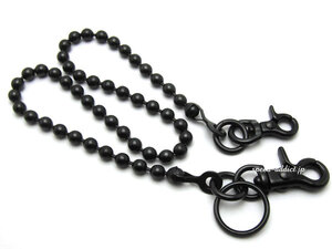 真鍮無垢 DOUBLE CLIP WALLET CHAIN BALL ダール艶消し BLACK/鋳物黒マットブラックバイカーウォレットチェーンチョッバーバイクカラビナ