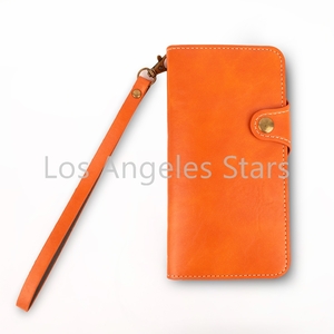 iPhone7Plus 7plus ケース ストラップ レザー カバー 革 手帳型 オレンジ キャメル 茶色 ボタン式 
