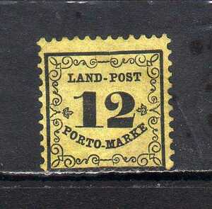 194036 ドイツ領邦バーデン 1862年 不足料切手 数字 12k 黒 on 黄色着色紙 未使用OH