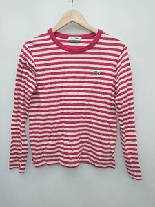 ◇ LACOSTE ラコステ ボーダー ワンポイントロゴ 長袖 Tシャツ カットソー サイズ36 レッド ホワイト レディース P